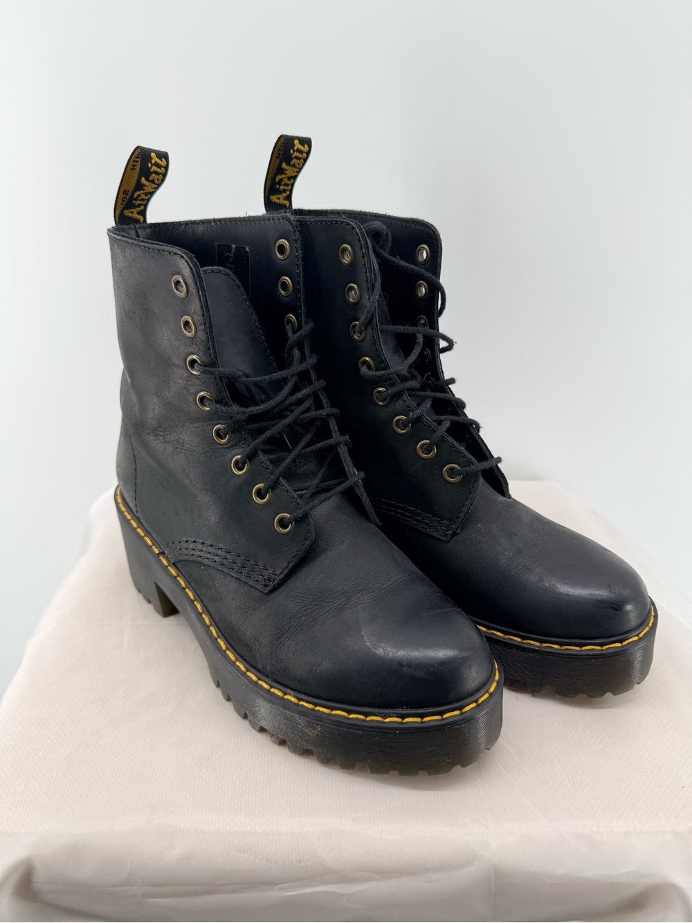 Dr Martens Black Platform Combat Boots Women’s Size 7L Used Excellent